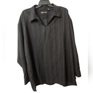 Montique Vintage Black with Brown Pinstripes V-neck Long Sleeve Pullover Shirt